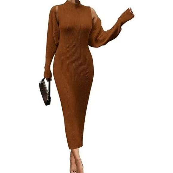 Pretty Garden Bodycon Maxi Tank Pullover Sweater Dress L caramel NOS sleeveless - Picture 14 of 15